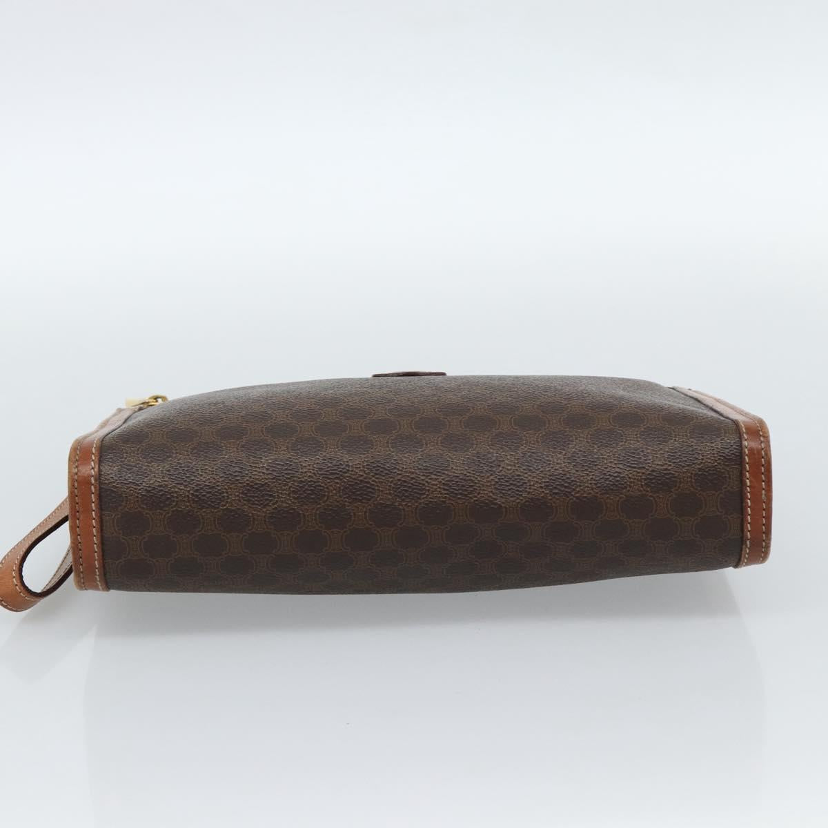 CELINE Macadam Canvas Clutch Bag PVC Leather Brown Gold Auth 184528