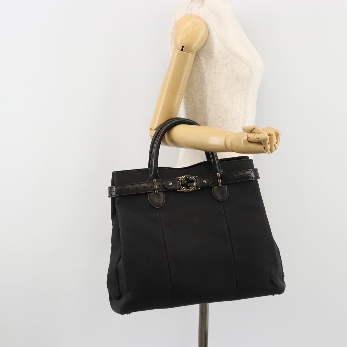 GUCCI Canvas Tote Bag Black Gold 114888 Auth 184529