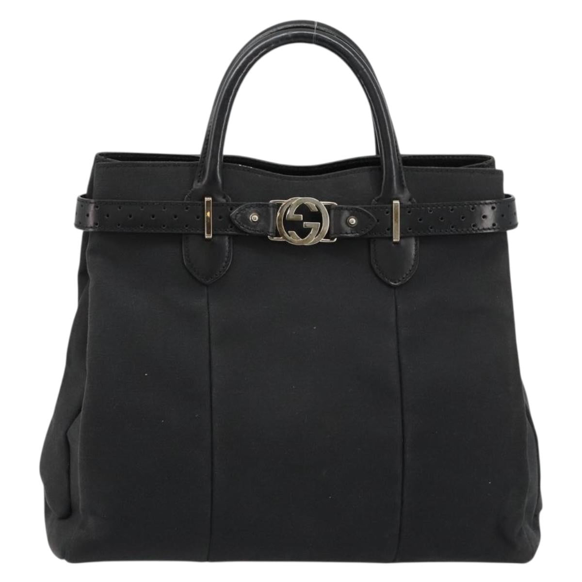 GUCCI Canvas Tote Bag Black Gold 114888 Auth 184529