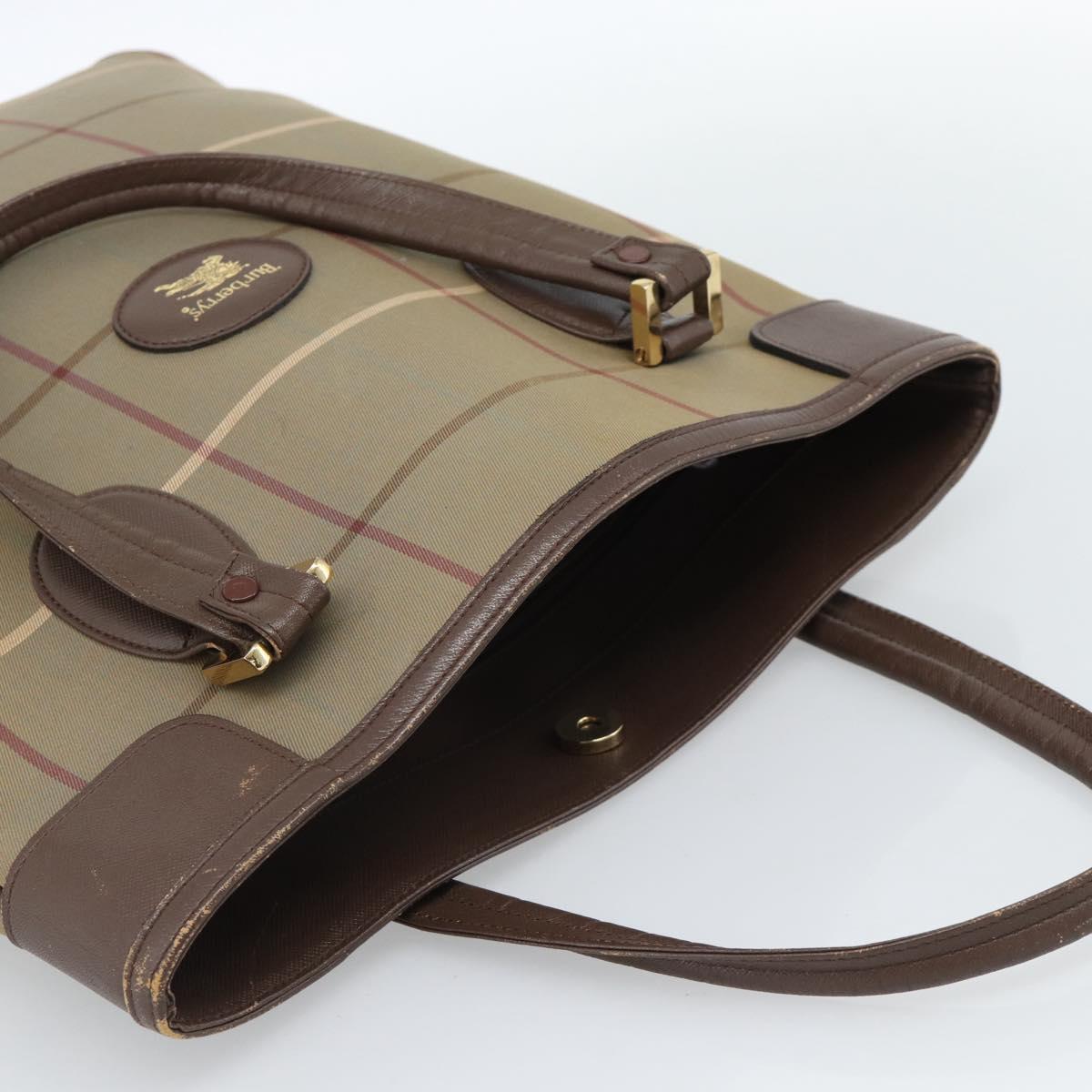 Burberrys Nova Check Tote Bag Canvas Beige Gold Auth 184530