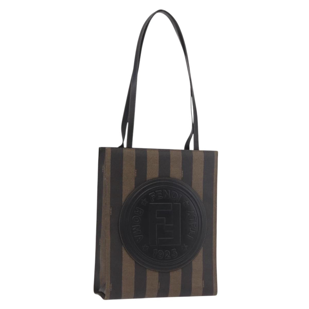 FENDI Pecan Canvas Tote Bag PVC Brown Black Auth 184531A