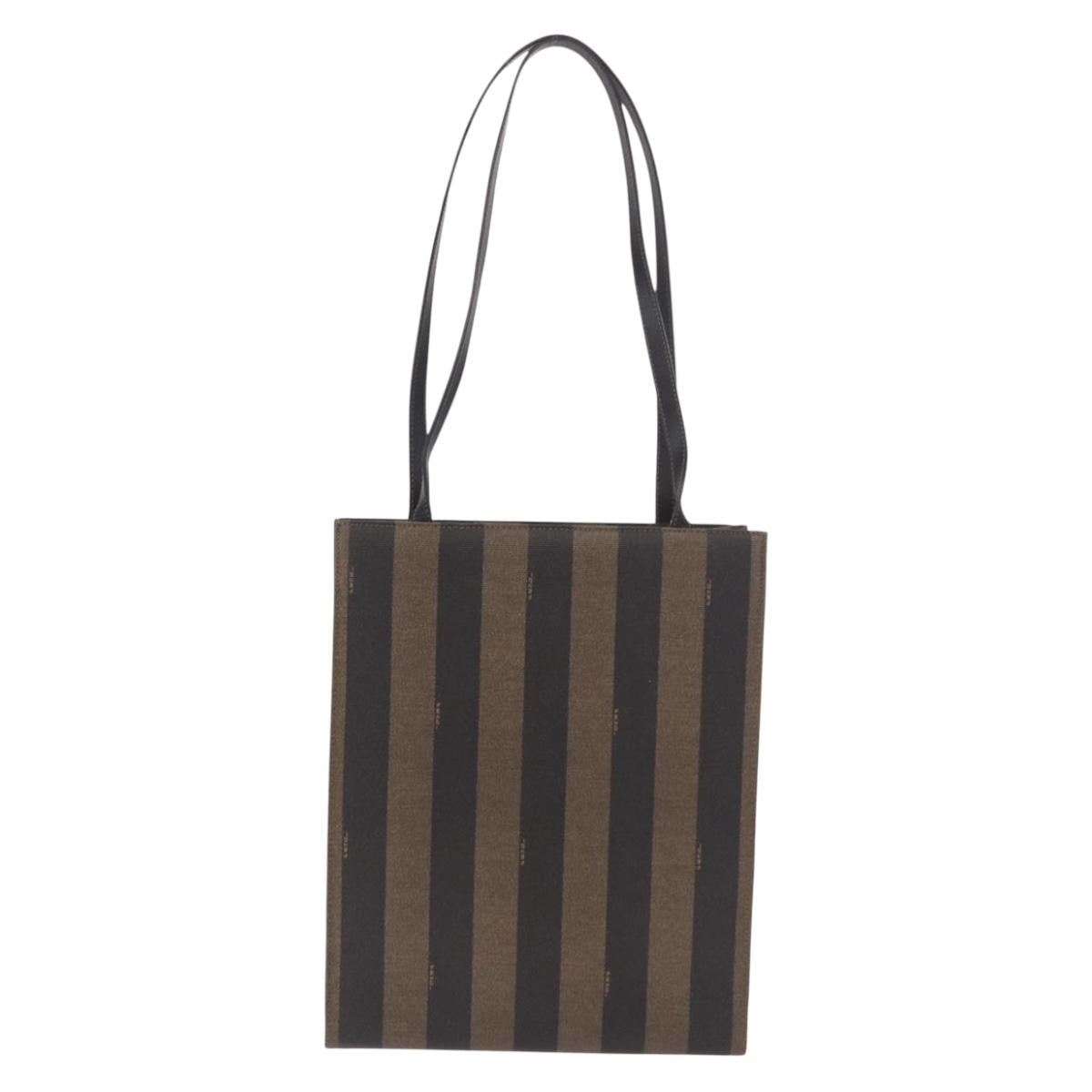 FENDI Pecan Canvas Tote Bag PVC Brown Black Auth 184531A