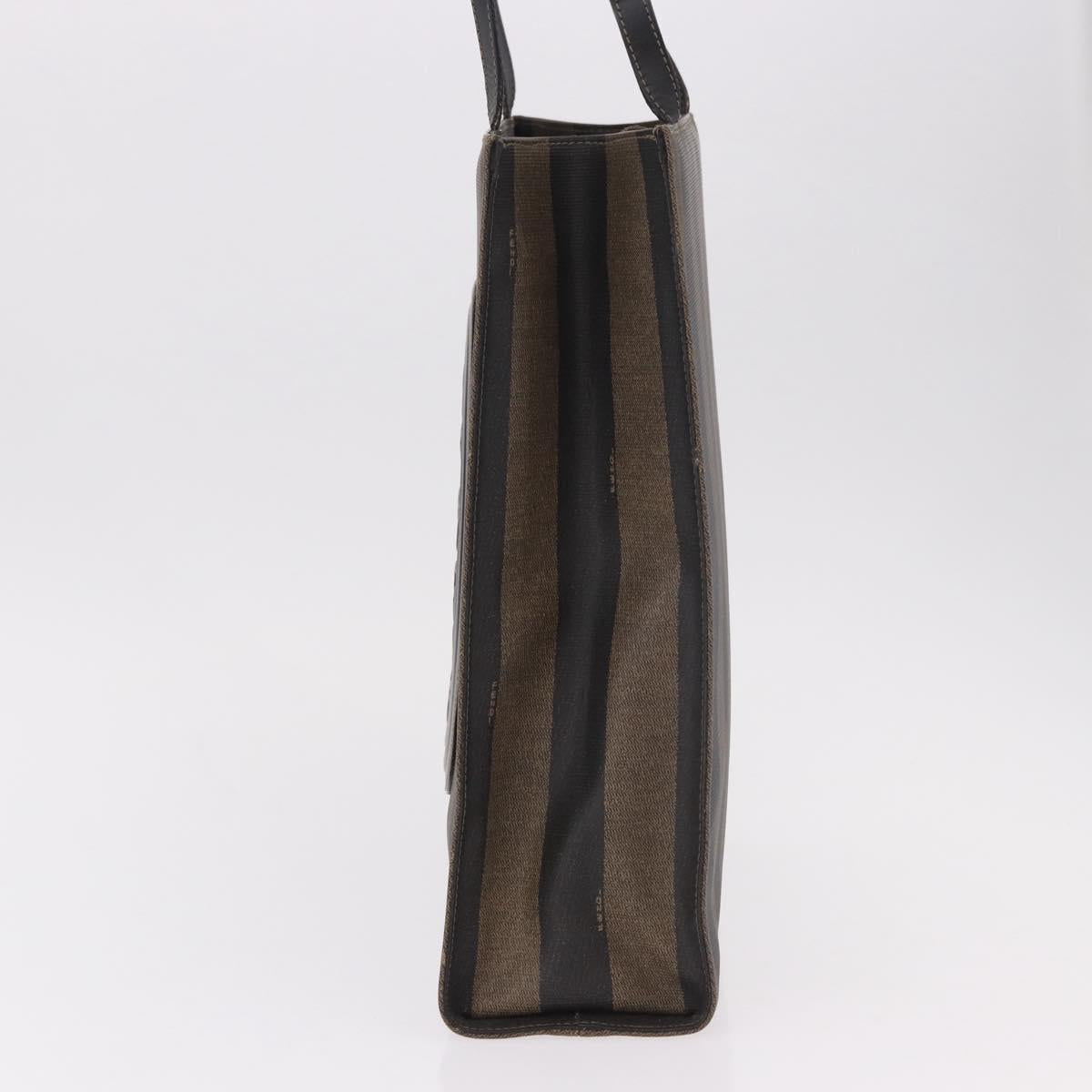 FENDI Pecan Canvas Tote Bag PVC Brown Black Auth 184531A