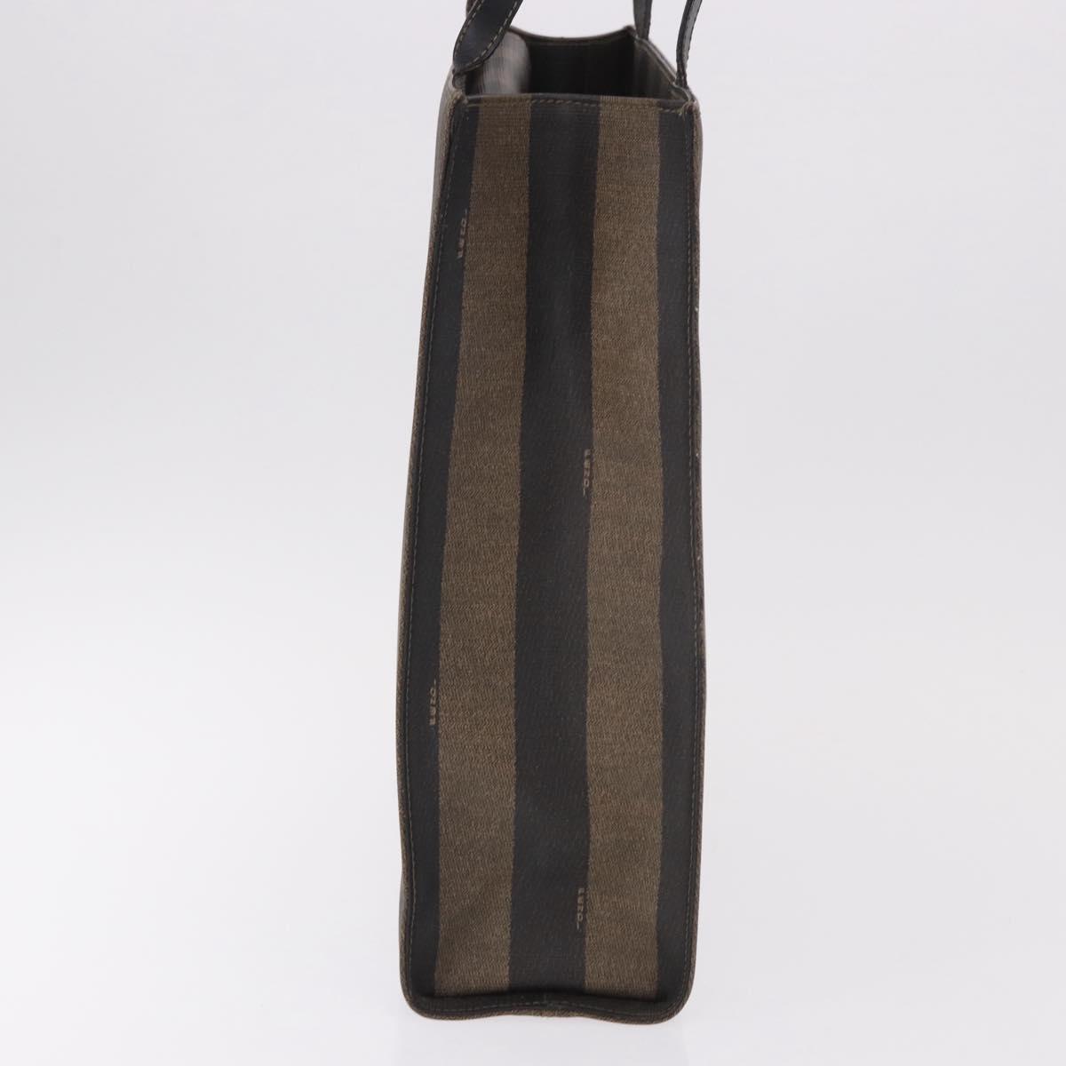 FENDI Pecan Canvas Tote Bag PVC Brown Black Auth 184531A