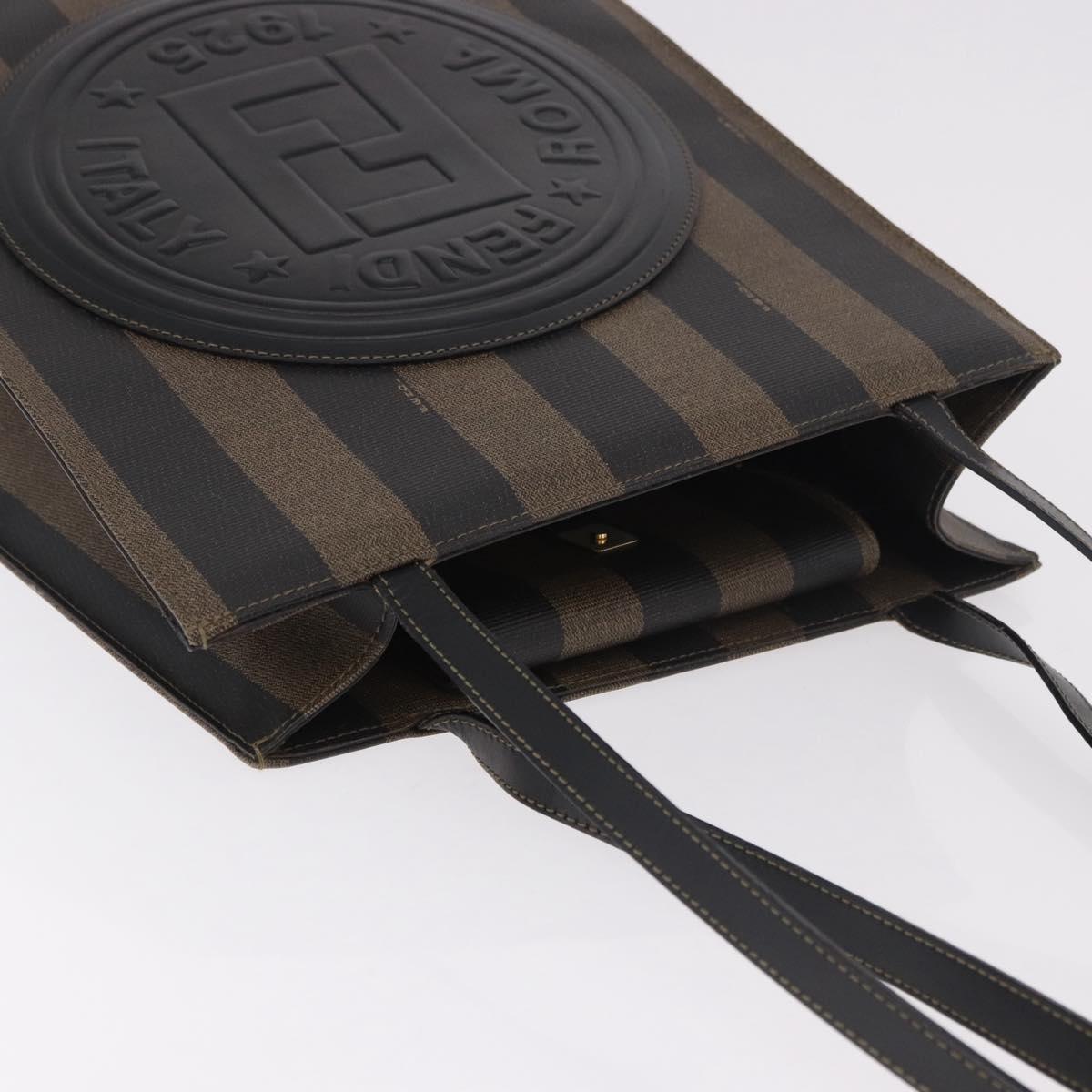 FENDI Pecan Canvas Tote Bag PVC Brown Black Auth 184531A
