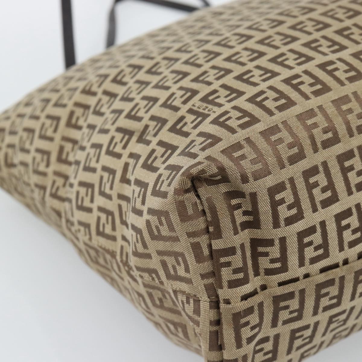 FENDI Zucchino Canvas Hand Bag Beige Silver Auth 184532