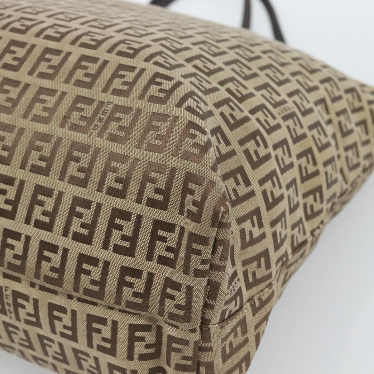 FENDI Zucchino Canvas Hand Bag Beige Silver Auth 184532