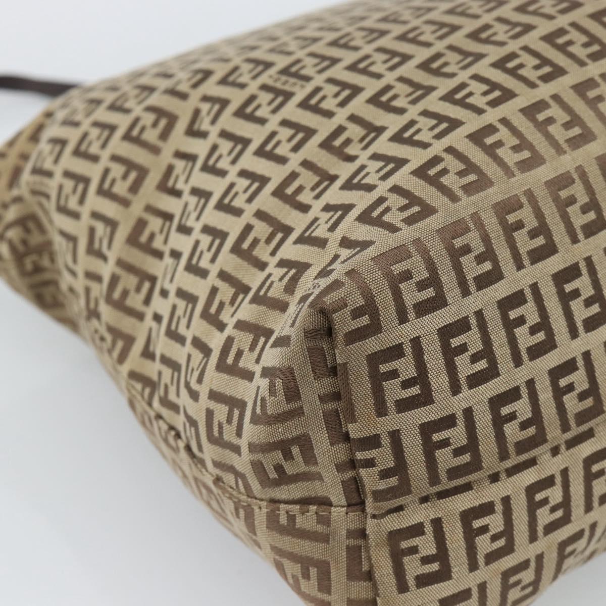 FENDI Zucchino Canvas Hand Bag Beige Silver Auth 184532