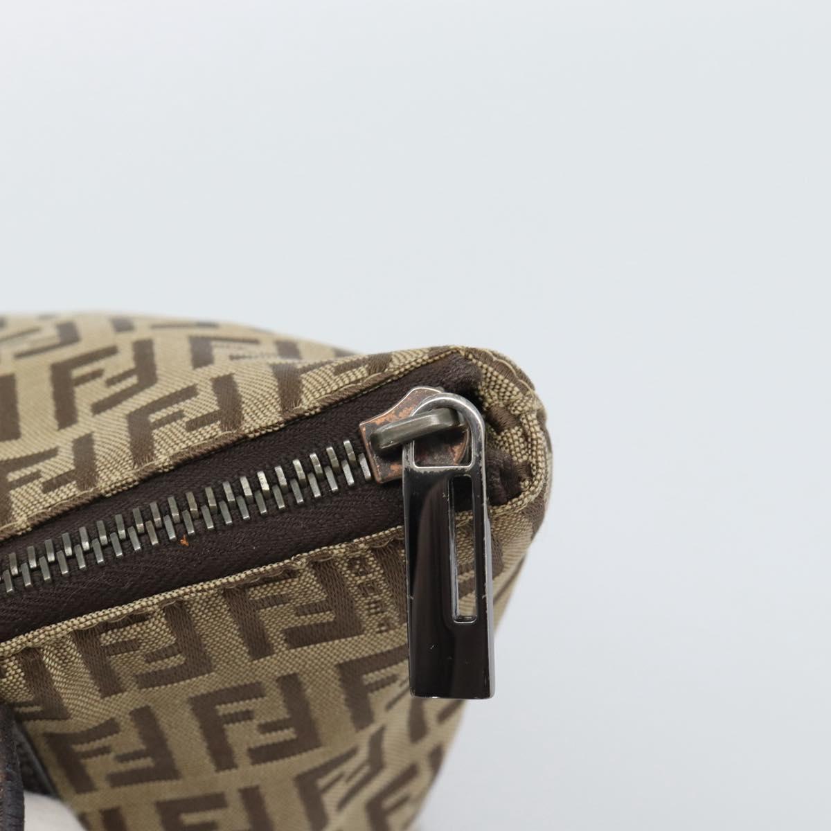FENDI Zucchino Canvas Hand Bag Beige Silver Auth 184532