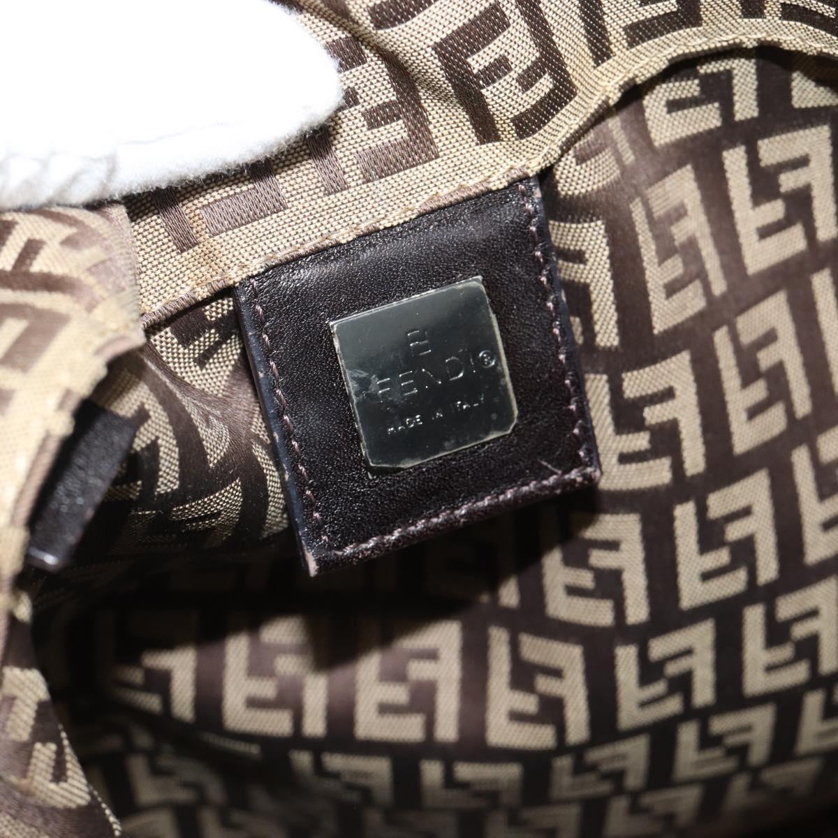 FENDI Zucchino Canvas Hand Bag Beige Silver Auth 184532