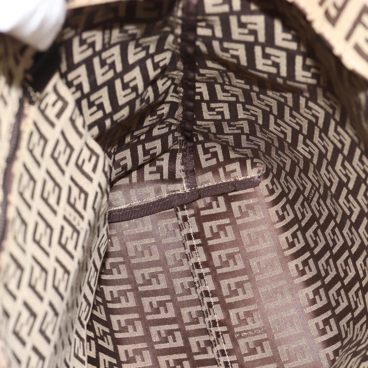 FENDI Zucchino Canvas Hand Bag Beige Silver Auth 184532