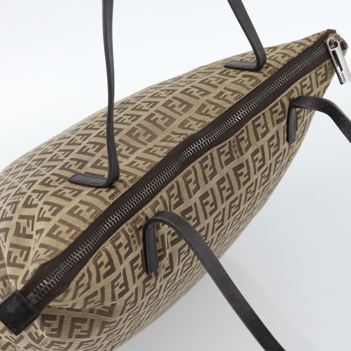 FENDI Zucchino Canvas Hand Bag Beige Silver Auth 184532
