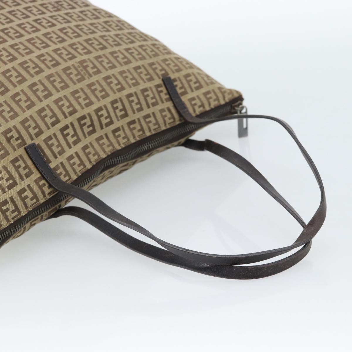 FENDI Zucchino Canvas Hand Bag Beige Silver Auth 184532