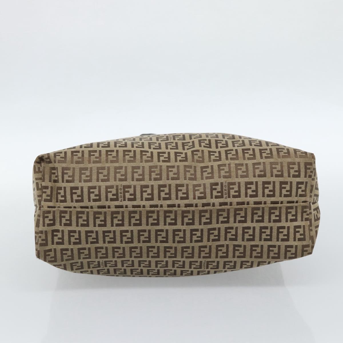 FENDI Zucchino Canvas Hand Bag Beige Silver Auth 184532