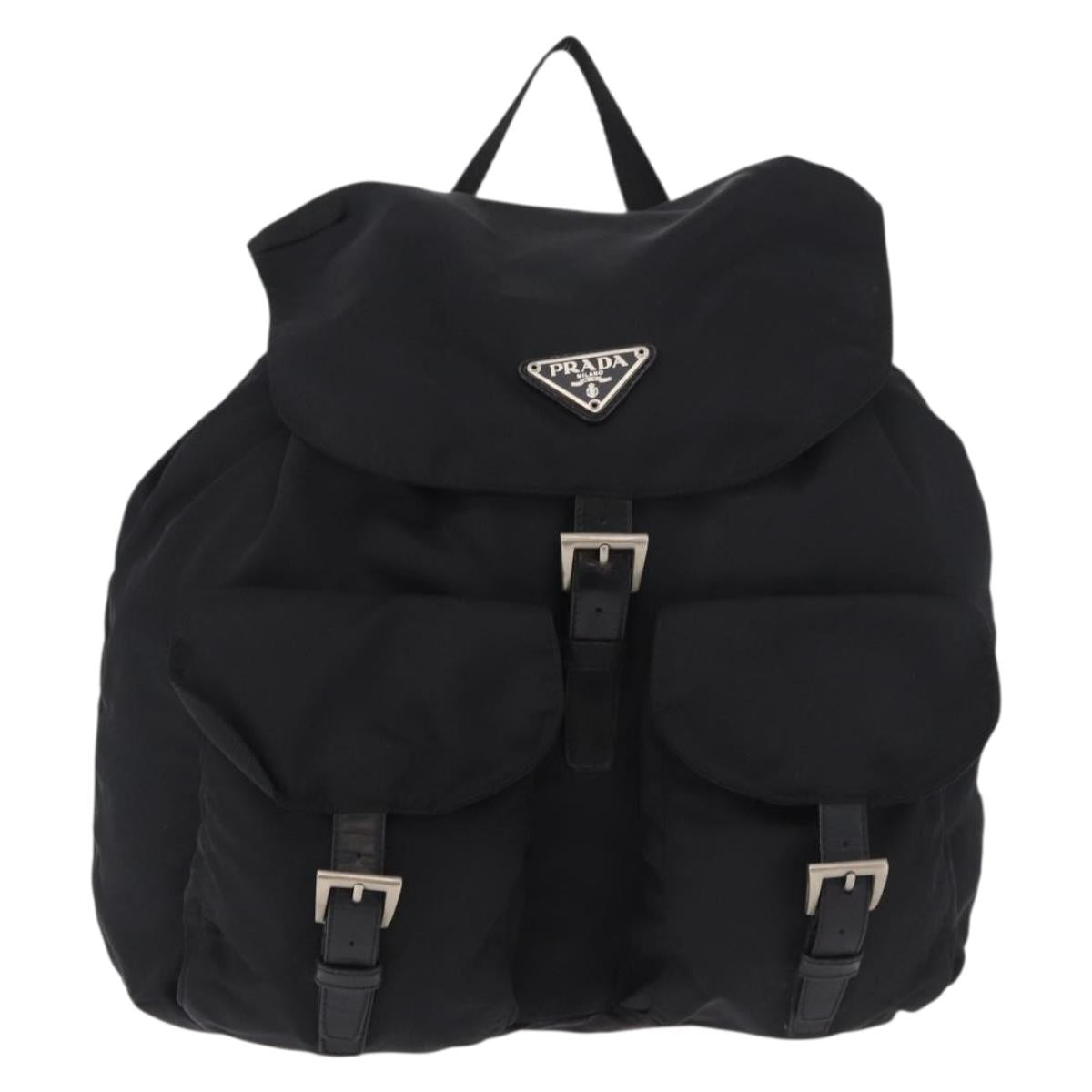 PRADA Backpack Nylon Black Silver Auth 184534A