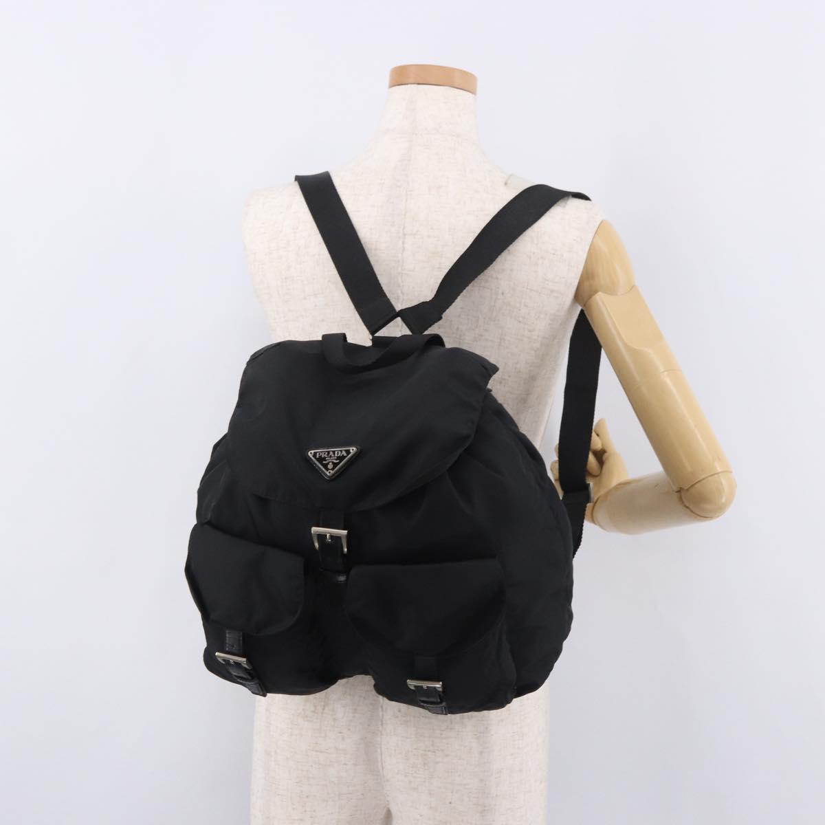 PRADA Backpack Nylon Black Silver Auth 184534A