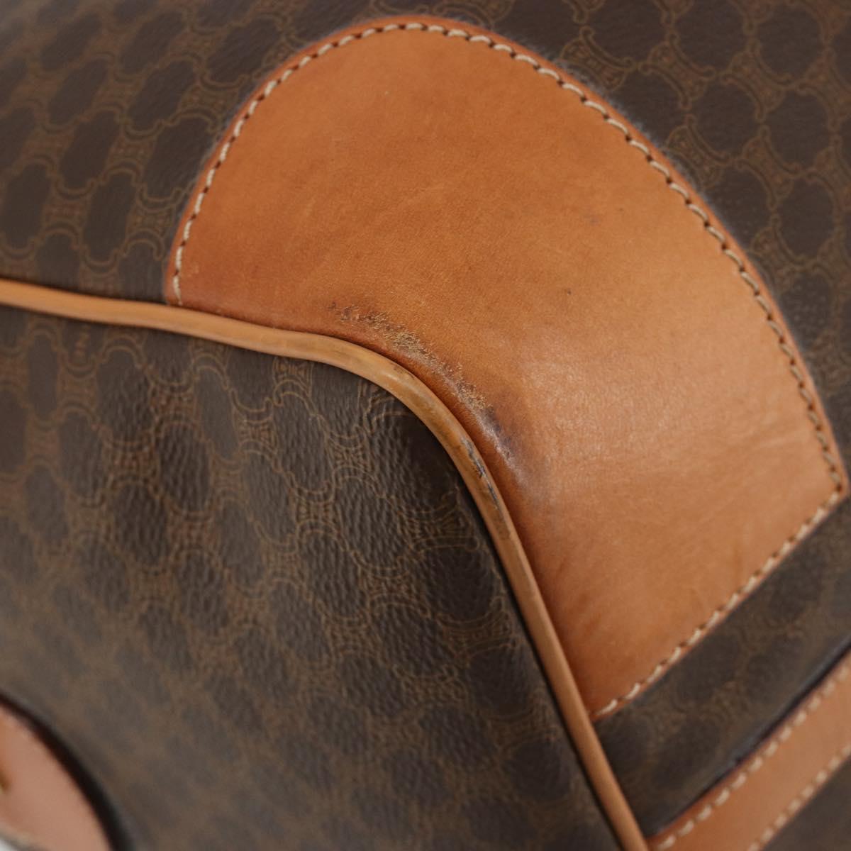 CELINE Macadam Canvas Boston Bag PVC Leather Brown Gold Auth 184535A