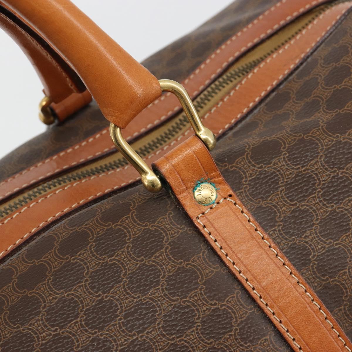 CELINE Macadam Canvas Boston Bag PVC Leather Brown Gold Auth 184535A