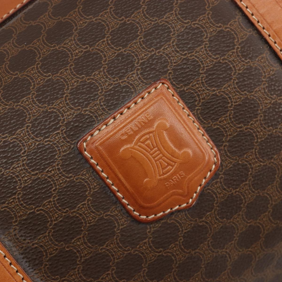 CELINE Macadam Canvas Boston Bag PVC Leather Brown Gold Auth 184535A