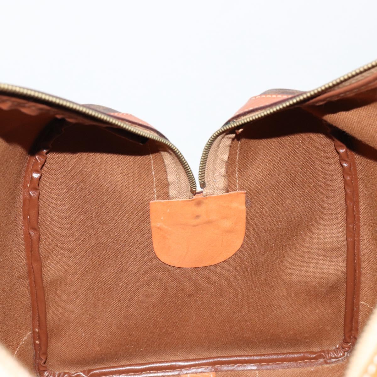 CELINE Macadam Canvas Boston Bag PVC Leather Brown Gold Auth 184535A