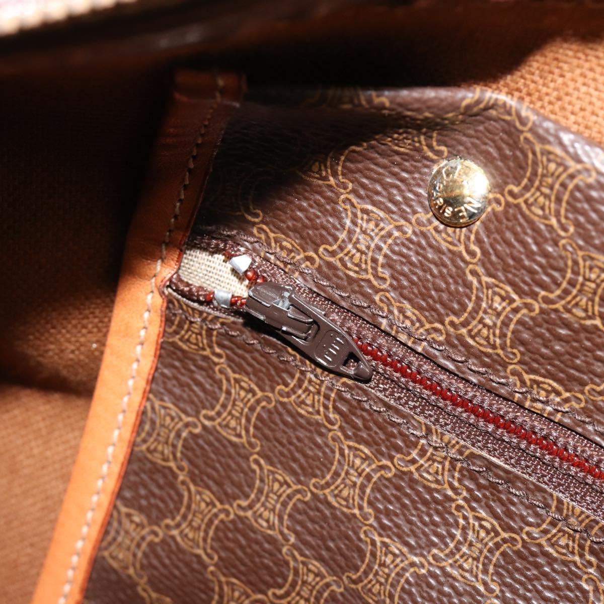 CELINE Macadam Canvas Boston Bag PVC Leather Brown Gold Auth 184535A