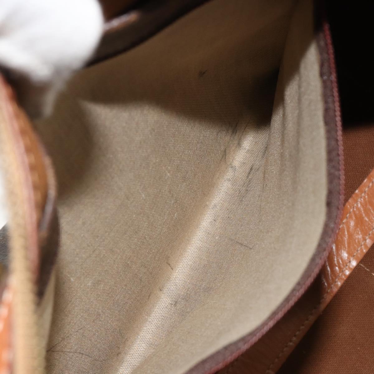 CELINE Macadam Canvas Boston Bag PVC Leather Brown Gold Auth 184535A
