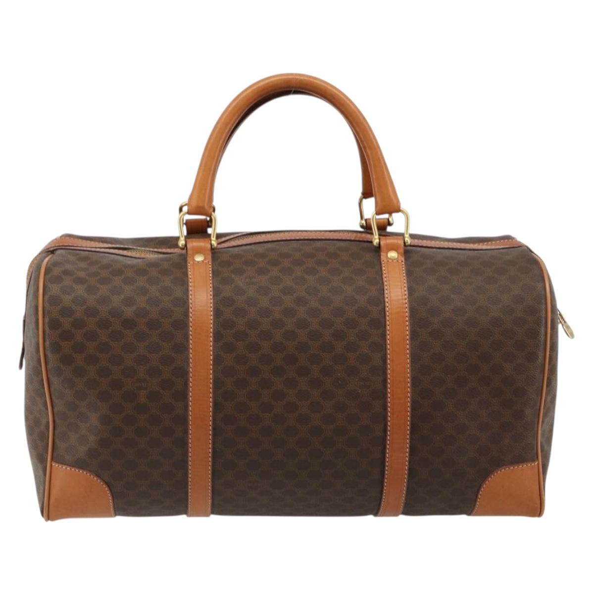CELINE Macadam Canvas Boston Bag PVC Leather Brown Gold Auth 184535A