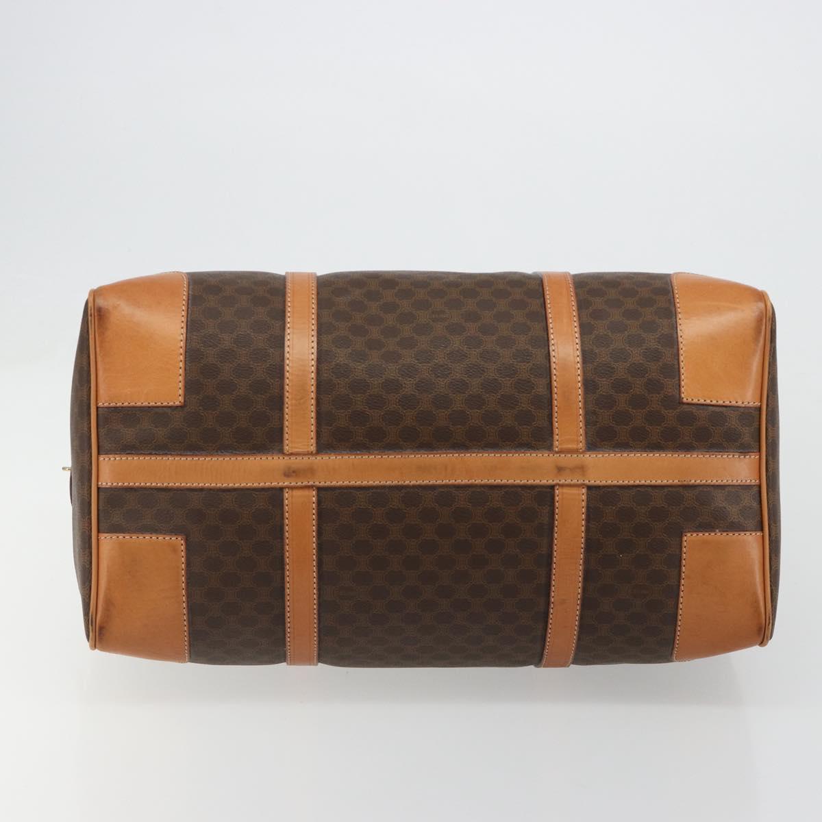 CELINE Macadam Canvas Boston Bag PVC Leather Brown Gold Auth 184535A