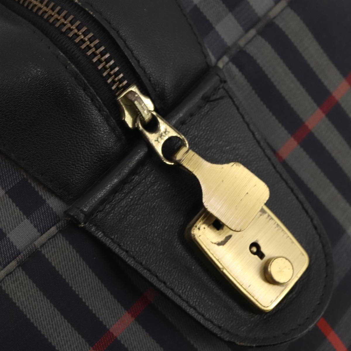 Burberrys Nova Check Boston Bag Canvas Navy Gold Auth 184536