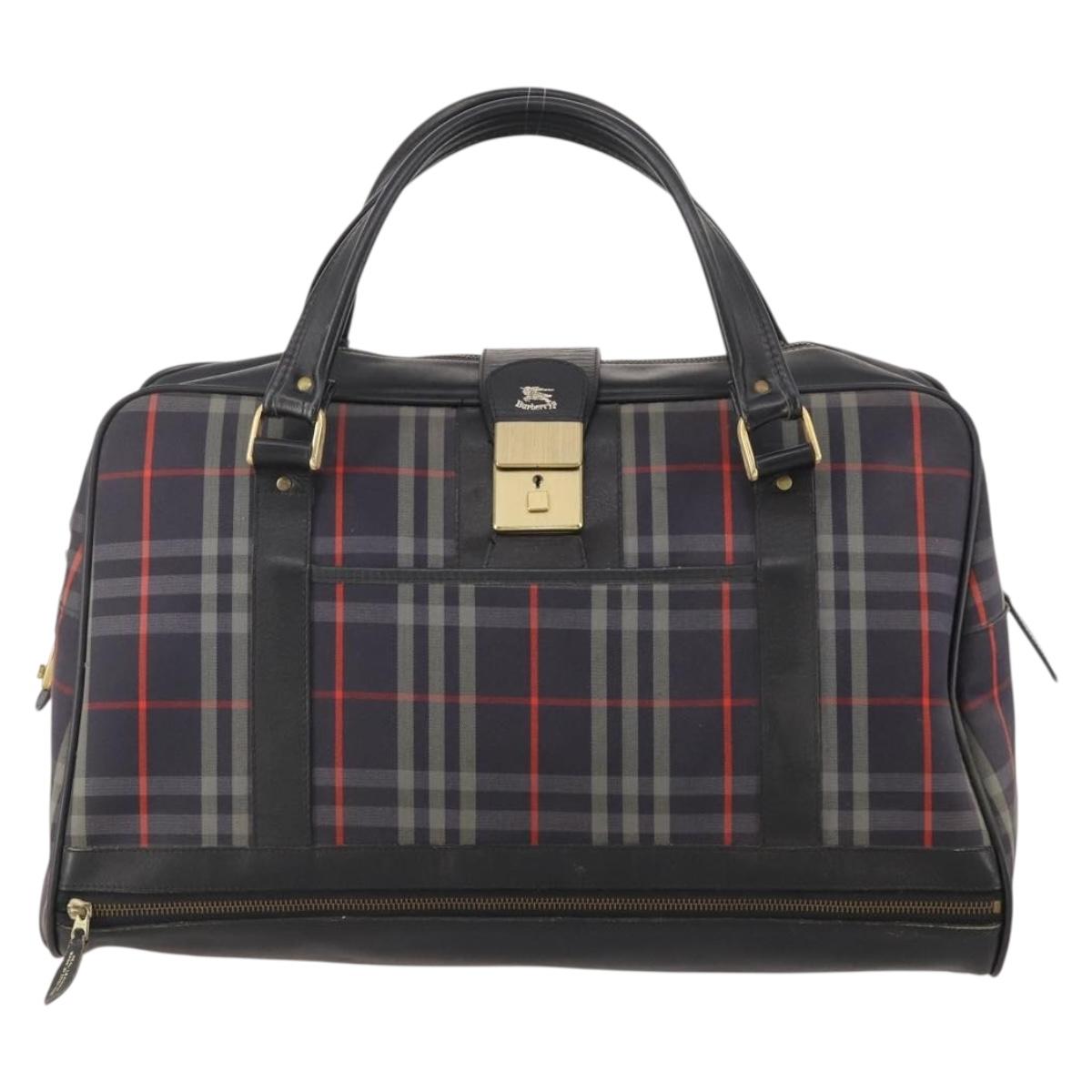 Burberrys Nova Check Boston Bag Canvas Navy Gold Auth 184536