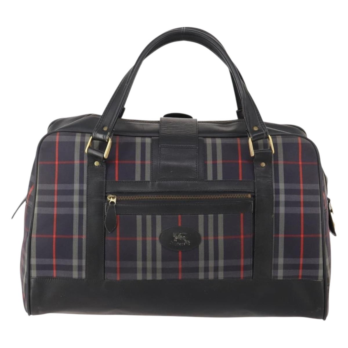 Burberrys Nova Check Boston Bag Canvas Navy Gold Auth 184536