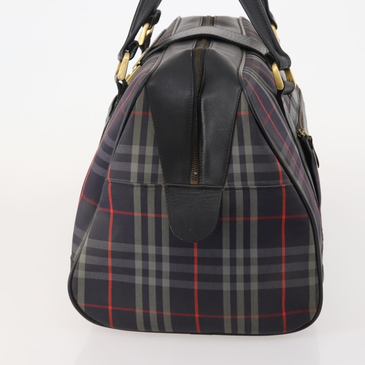 Burberrys Nova Check Boston Bag Canvas Navy Gold Auth 184536