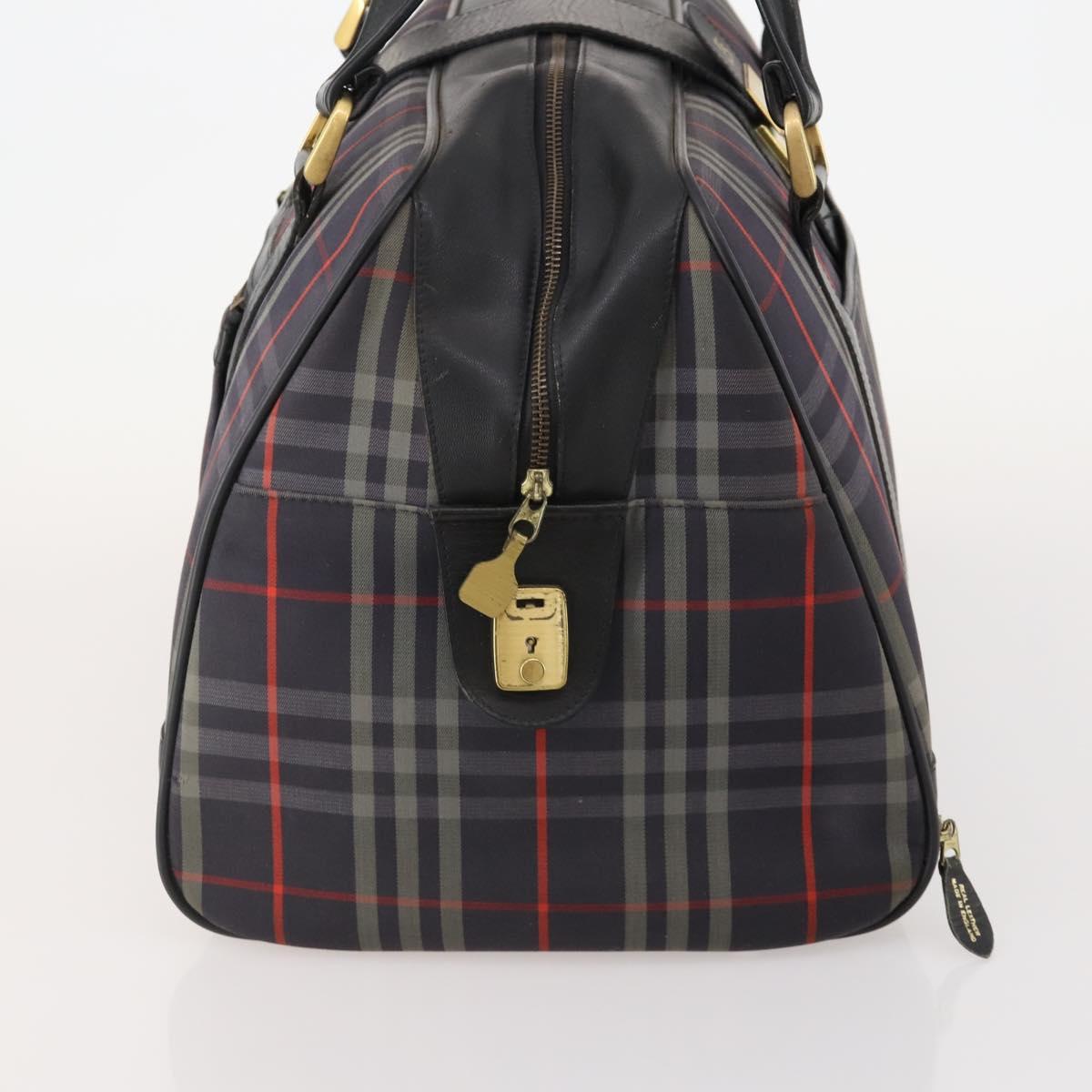 Burberrys Nova Check Boston Bag Canvas Navy Gold Auth 184536