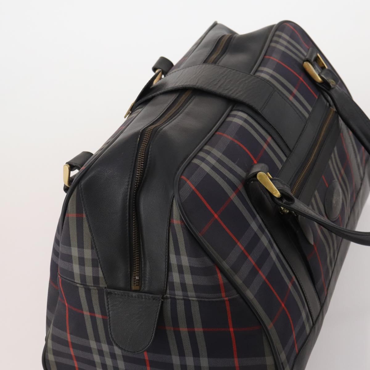 Burberrys Nova Check Boston Bag Canvas Navy Gold Auth 184536