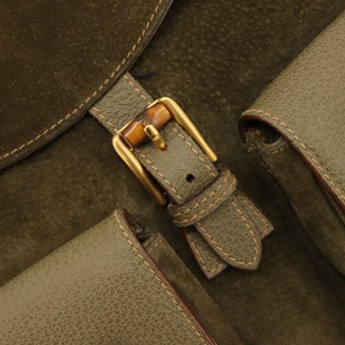 GUCCI Backpack Suede Khaki Gold 003 2058 0016 Auth 184537A