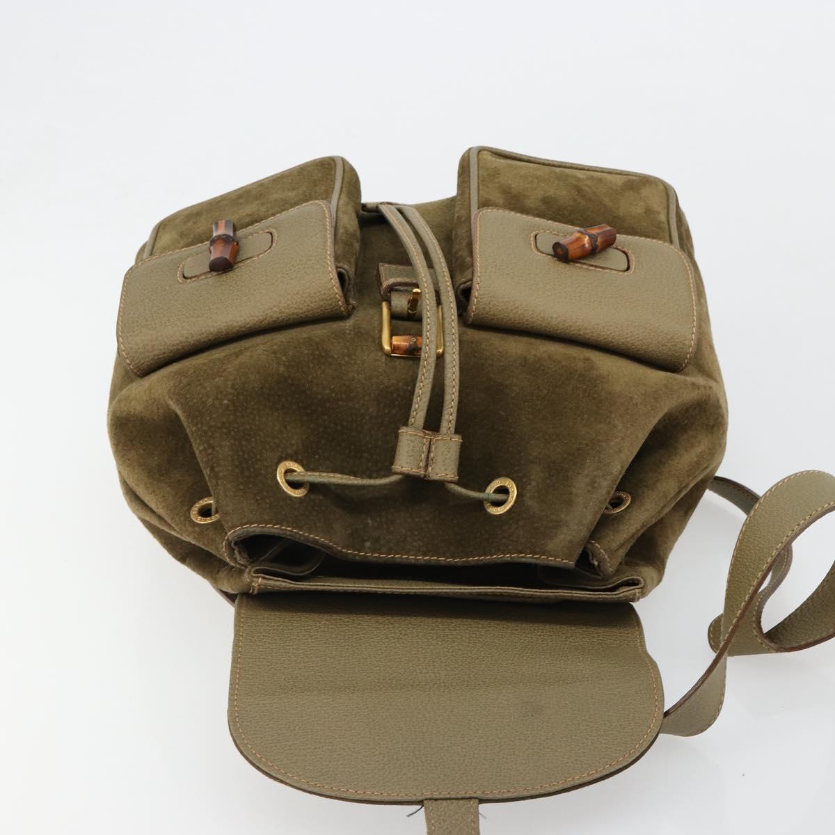 GUCCI Backpack Suede Khaki Gold 003 2058 0016 Auth 184537A