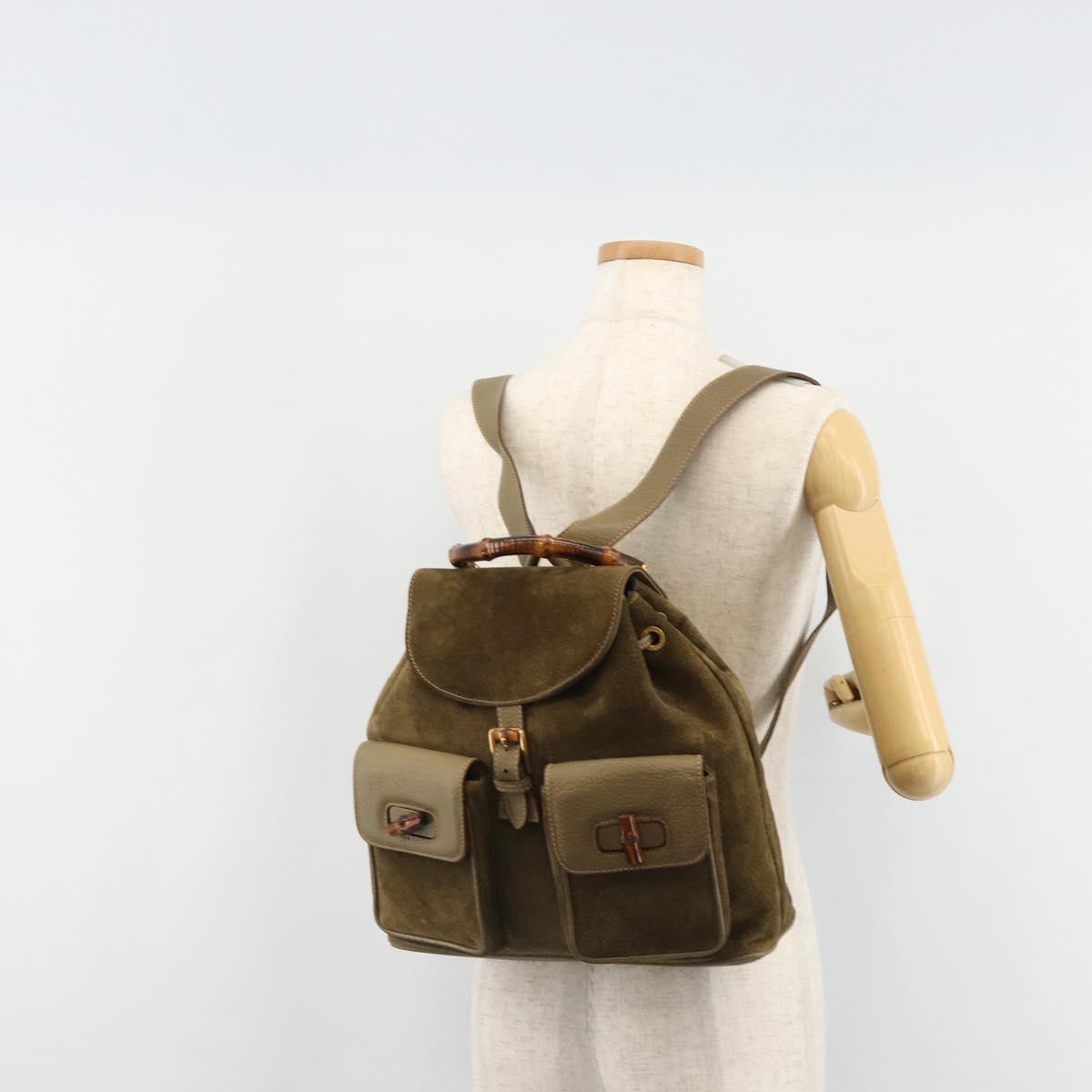 GUCCI Backpack Suede Khaki Gold 003 2058 0016 Auth 184537A