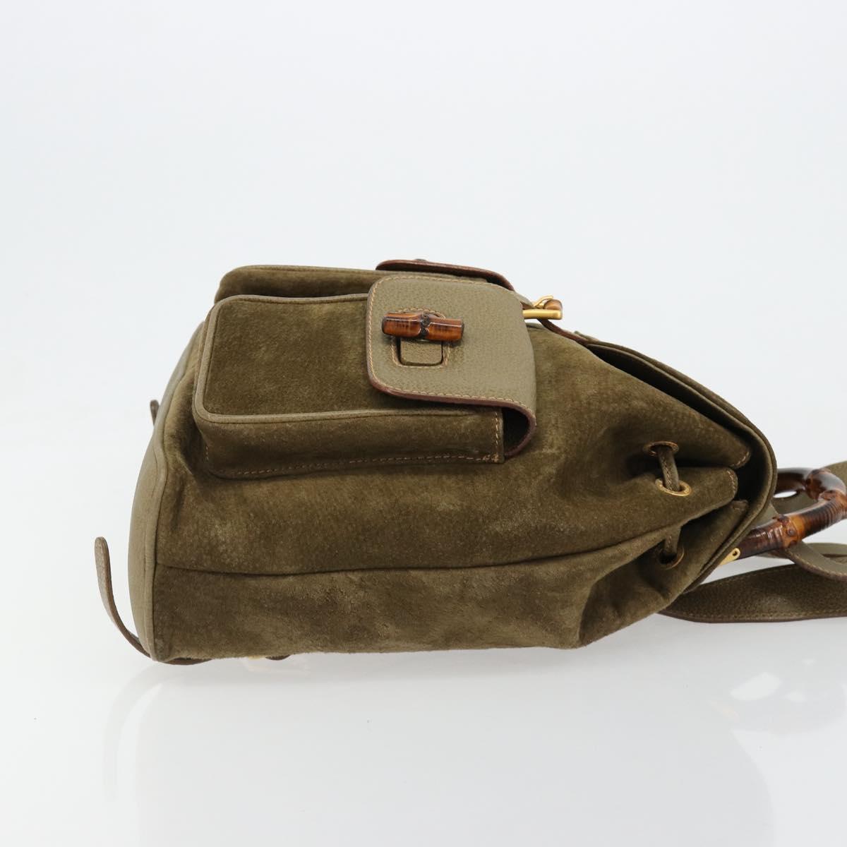 GUCCI Backpack Suede Khaki Gold 003 2058 0016 Auth 184537A