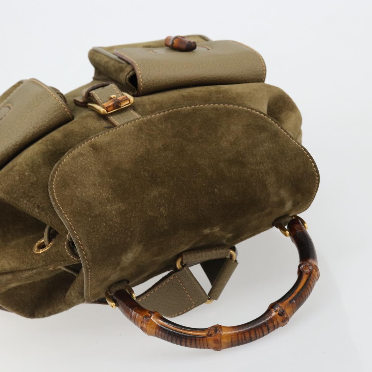 GUCCI Backpack Suede Khaki Gold 003 2058 0016 Auth 184537A