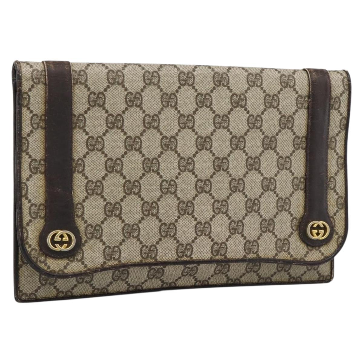 GUCCI GG Supreme Clutch Bag PVC Beige Gold Auth 184538
