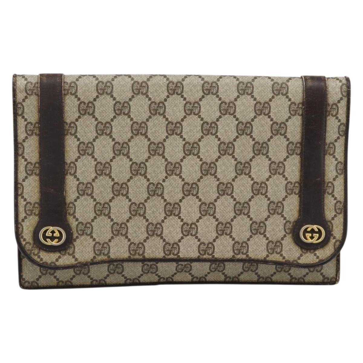 GUCCI GG Supreme Clutch Bag PVC Beige Gold Auth 184538