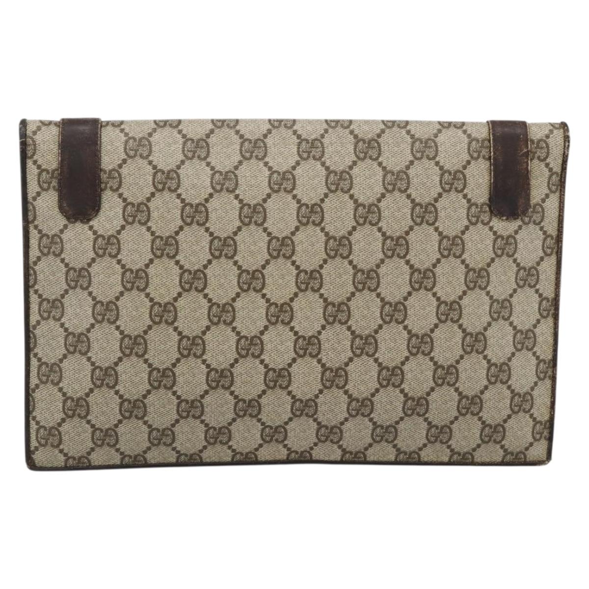 GUCCI GG Supreme Clutch Bag PVC Beige Gold Auth 184538