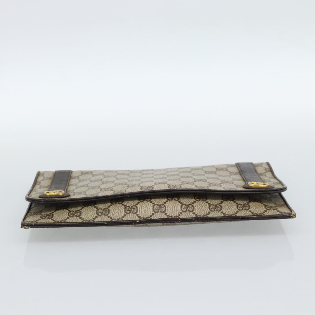 GUCCI GG Supreme Clutch Bag PVC Beige Gold Auth 184538