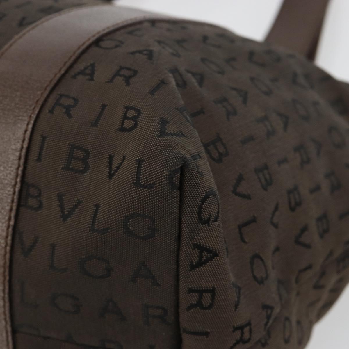 BVLGARI Logo Mania Tote Bag Canvas Brown Silver Auth 184540