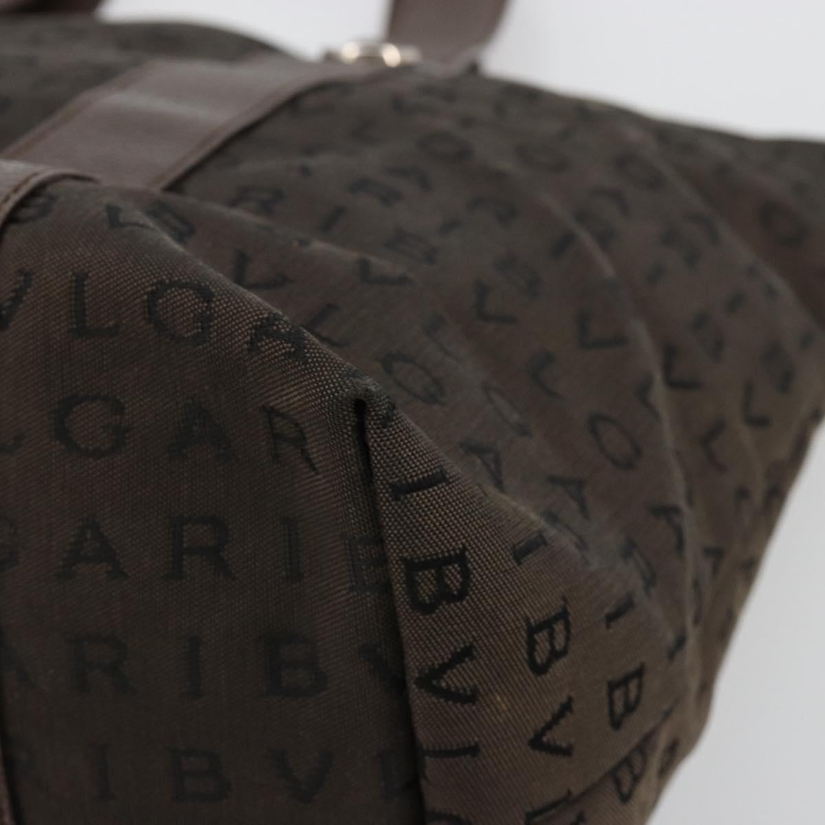 BVLGARI Logo Mania Tote Bag Canvas Brown Silver Auth 184540