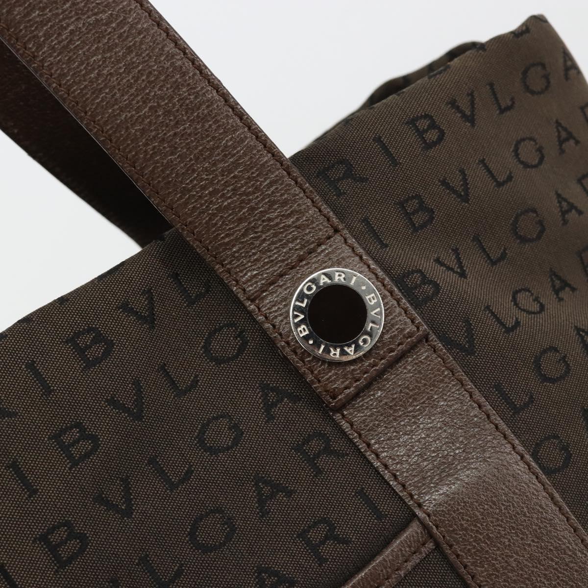 BVLGARI Logo Mania Tote Bag Canvas Brown Silver Auth 184540