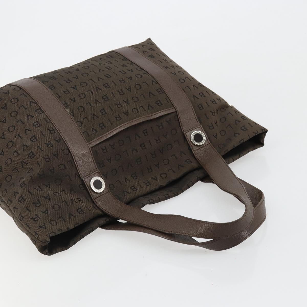 BVLGARI Logo Mania Tote Bag Canvas Brown Silver Auth 184540