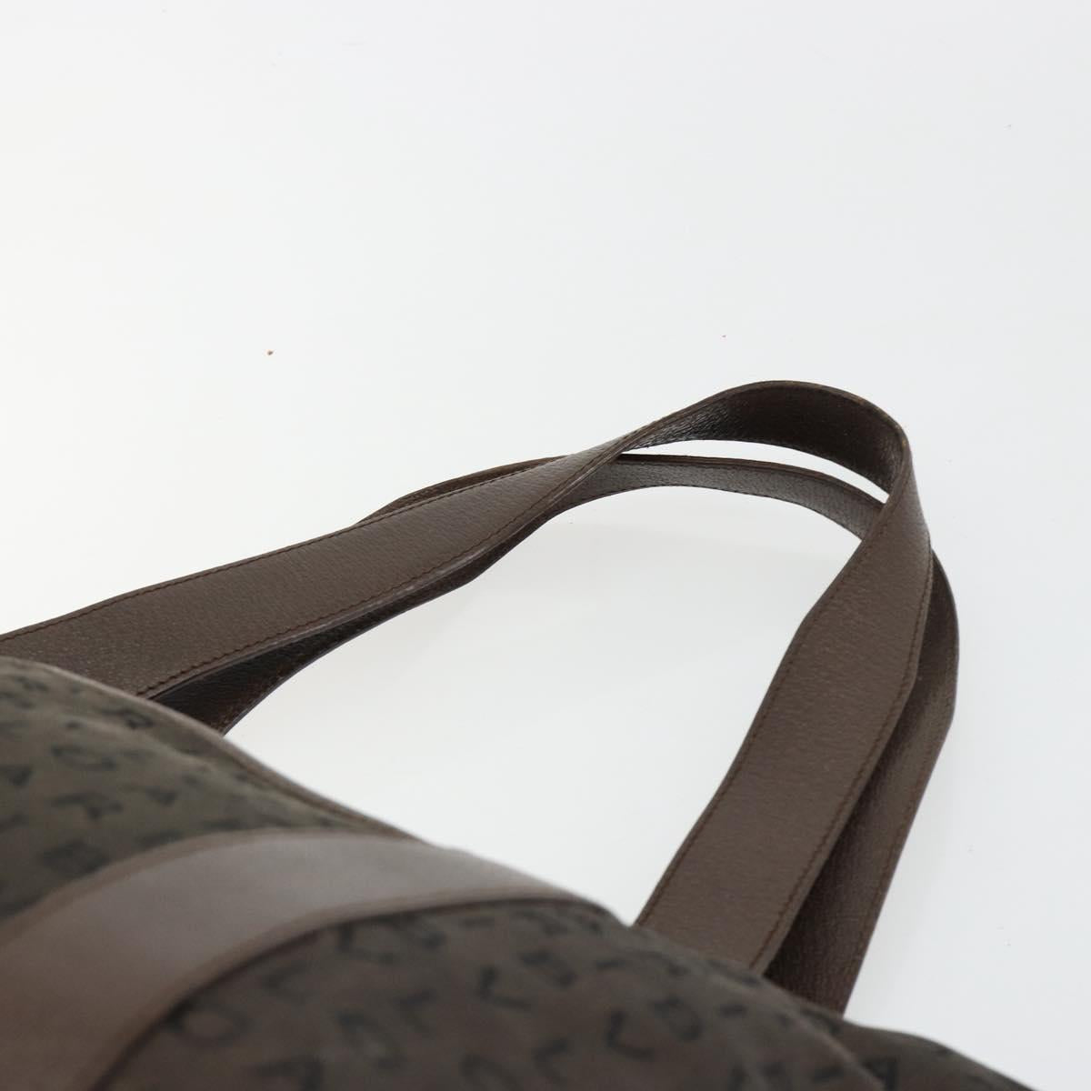 BVLGARI Logo Mania Tote Bag Canvas Brown Silver Auth 184540