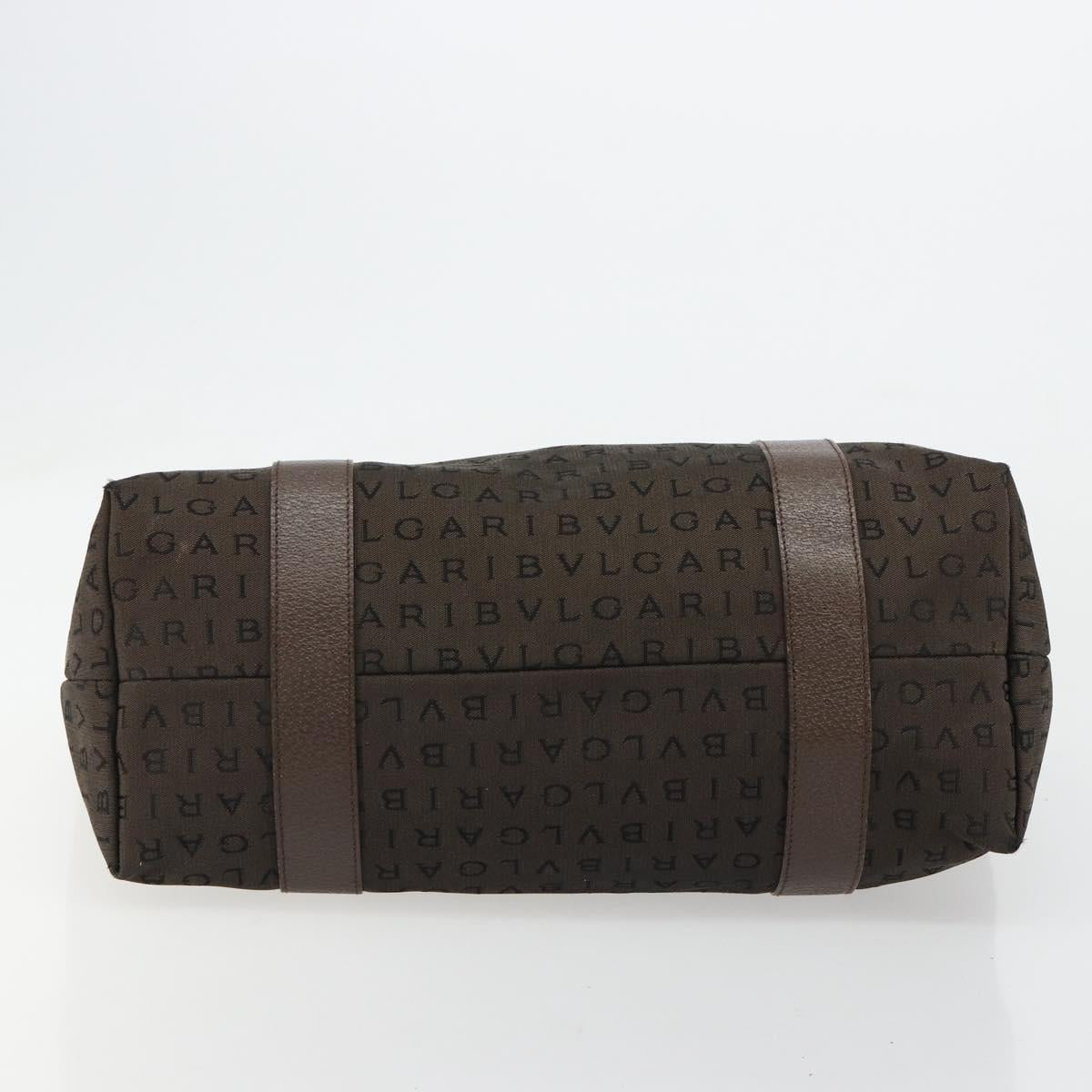 BVLGARI Logo Mania Tote Bag Canvas Brown Silver Auth 184540