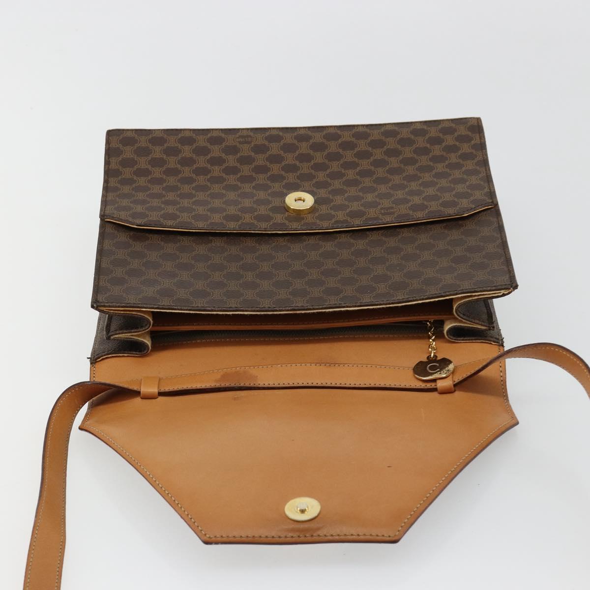 CELINE Macadam Canvas Shoulder Bag PVC Leather Brown Gold Auth 184541